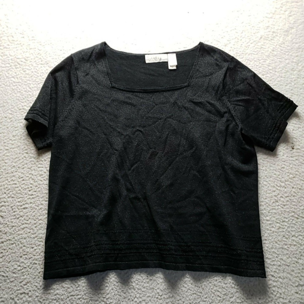 Elisabeth By Liz Claiborne Shirt Womens 2 Black Square Neck Short Sleeve Top